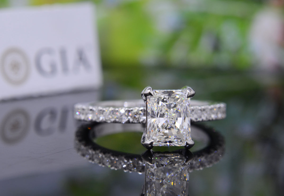  hidden halo radiant cut engagement ring