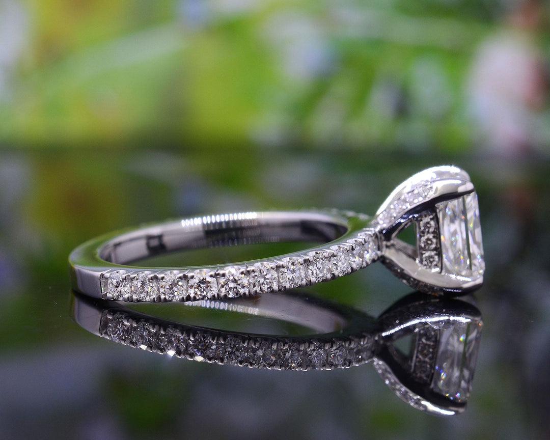 1.60 Ct. Hidden Halo Elongated Diamond Ring H Color VS2 GIA Certified