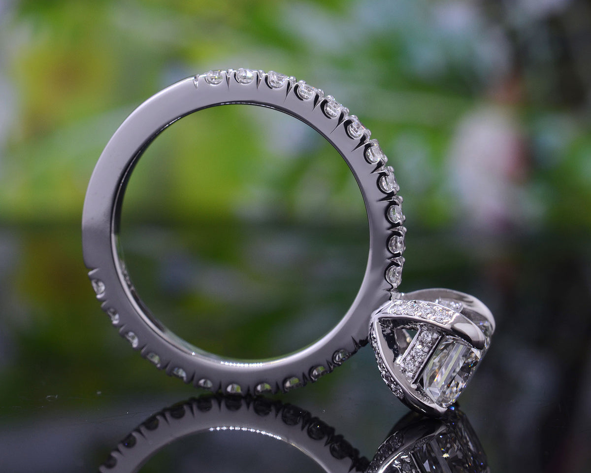  hidden halo radiant cut engagement ring