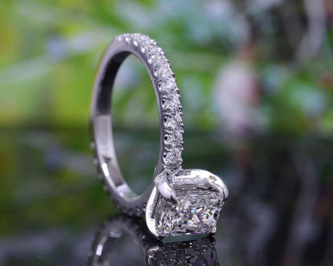 1.60 Ct. Hidden Halo Elongated Diamond Ring H Color VS2 GIA Certified