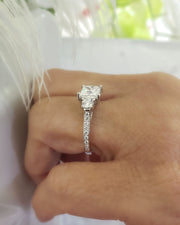 3 Stone princess Cut Engagement Ring with Rounds on Hand Side View