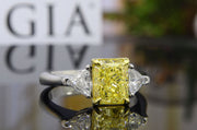 2.10 Ct. Canary Fancy Yellow Radiant Cut 3-Stone Diamond Ring VS1 GIA Certified