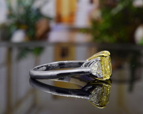 2.10 Ct. Canary Fancy Yellow Radiant Cut 3-Stone Diamond Ring VS1 GIA Certified