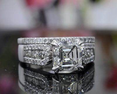 1.95 Ct. Asscher Cut Engagement Ring Set G Color VS1 GIA Certified