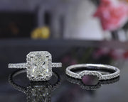 2.90 Ct. Halo Radiant Cut Diamond Ring Set G Color VS2 GIA Certified
