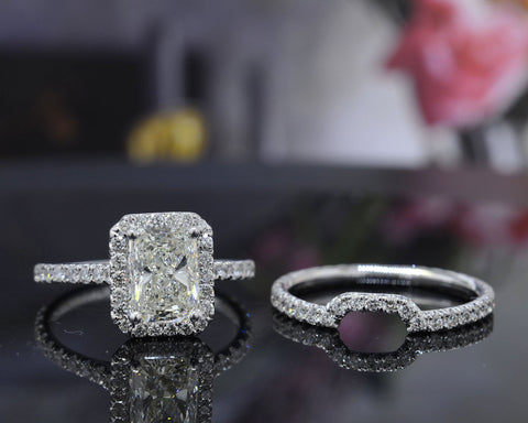 2.40 Ct. Radiant Cut Halo Engagement Set G Color VS2 GIA Certified