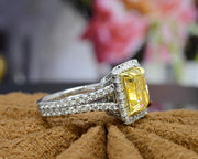 4.90 Ct. Elongated Canary Fancy Yellow Radiant Split Shank Ring SI1 GIA