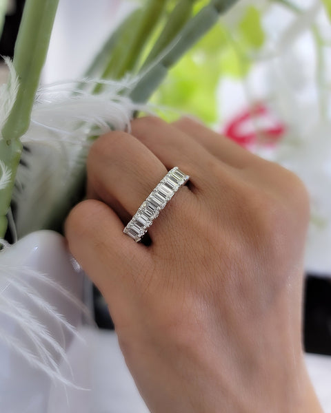 Half Eternity Emerald Cut Ring on Hand