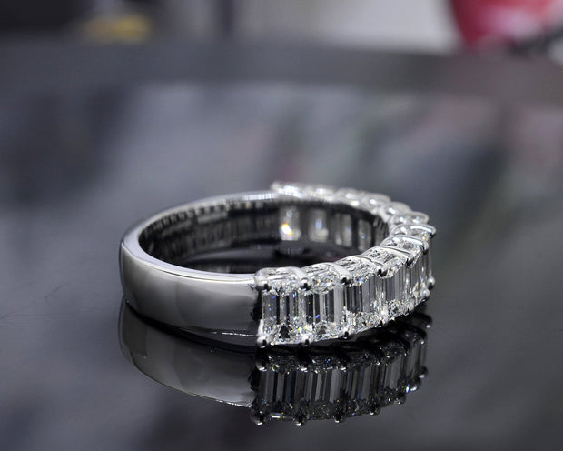 Half Eternity Emerald Cut Ring Side View