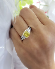 2.15 Ct. Canary Fancy Yellow Radiant Cut Engagement Ring Set VS1 GIA Certified