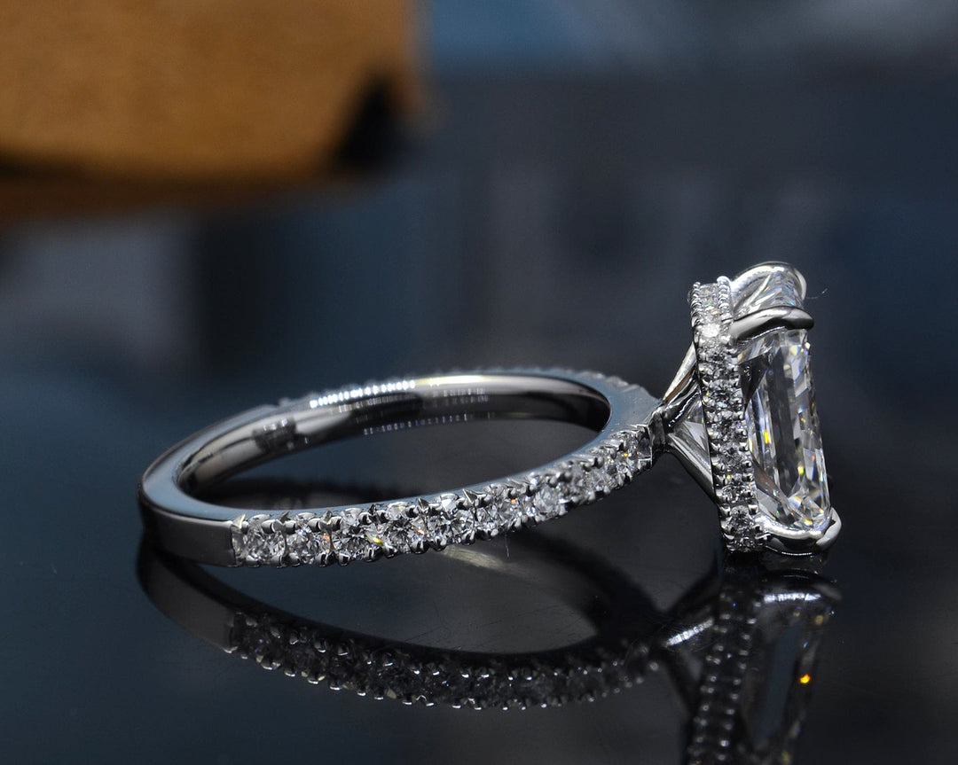 Radiant Hidden Halo Engagement Ring Side Profile