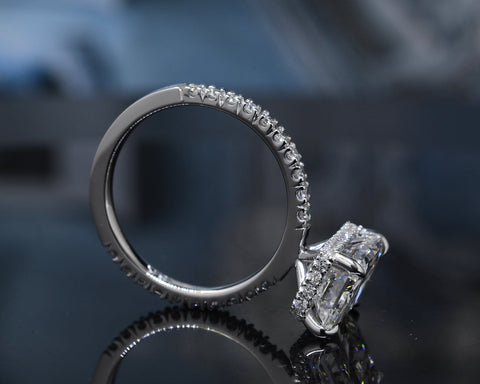 Radiant Hidden Halo Engagement Ring Side View