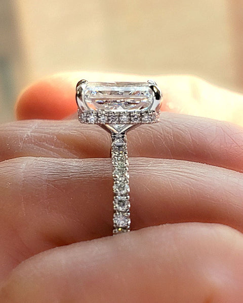 Radiant Hidden Halo Engagement Ring on Hand