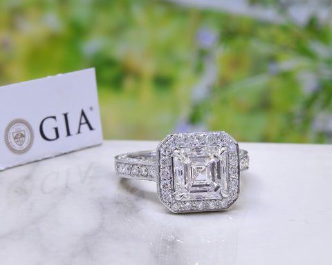2.70 Ct Asscher Cut Halo Engagement Ring G Color VS1 GIA Certified