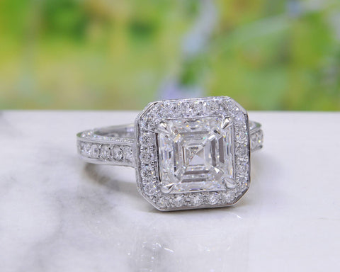 2.50 Ct. Asscher Cut Halo & Hidden Halo Engagement Ring G Color VS1 GIA Certified