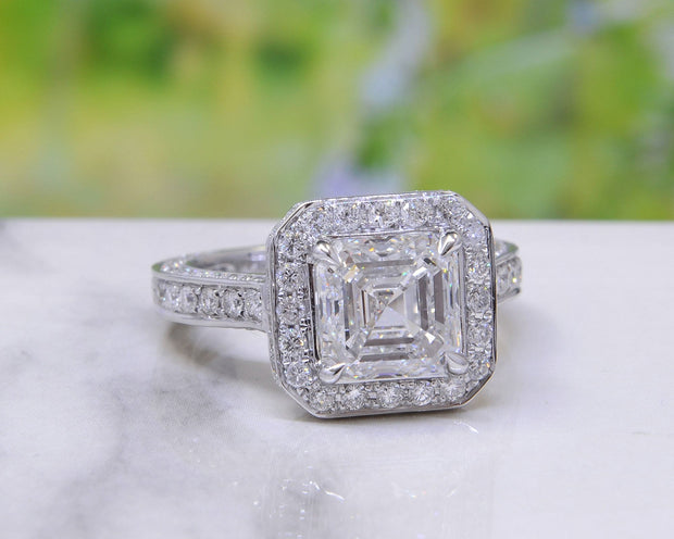 3.20 Ct. Asscher Cut Halo Engagement Ring G Color VS1 GIA Certified