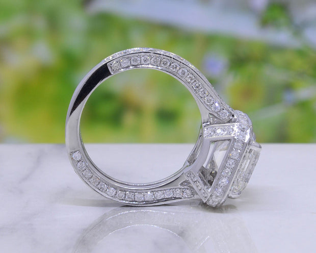 Cushion Cut Halo Engagement Ring Set Profile view