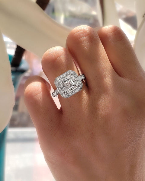 3.20 Ct. Asscher Cut Halo Engagement Ring G Color VS1 GIA Certified