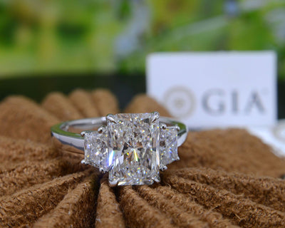 3.10 Ct. Radiant Cut & Trapezoid 3-Stone Diamond Ring I Color VS2 GIA Certified