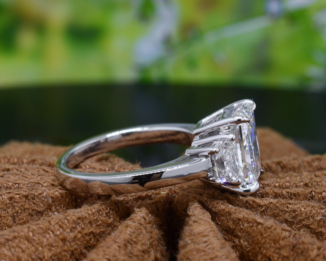 3.30 Ct. Elongated Radiant Cut & Trapezoid 3 Stone Ring H Color VVS2 GIA Certified