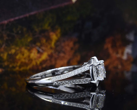 2.10 Ct. Princess Cut Halo Split Shank Diamond Ring H Color VS2 GIA Certified