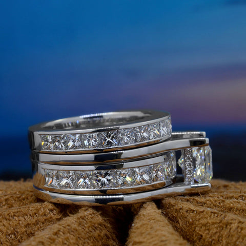 3.90 Ctw Princess Cut Engagement Set with 2 Bands G Color VS1 GIA Certified