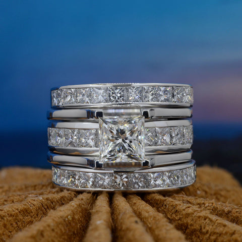 3.90 Ctw Princess Cut Engagement Set with 2 Bands G Color VS1 GIA Certified