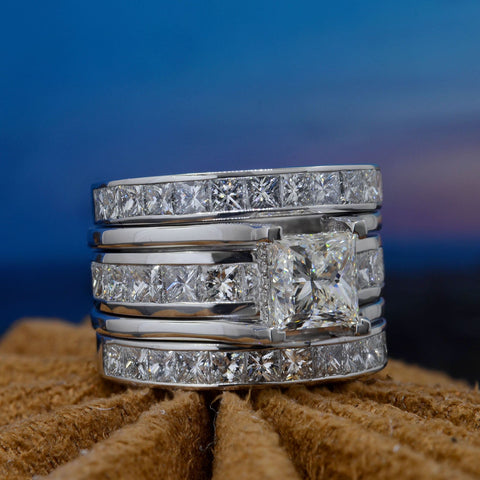 3.90 Ctw Princess Cut Engagement Set with 2 Bands G Color VS1 GIA Certified