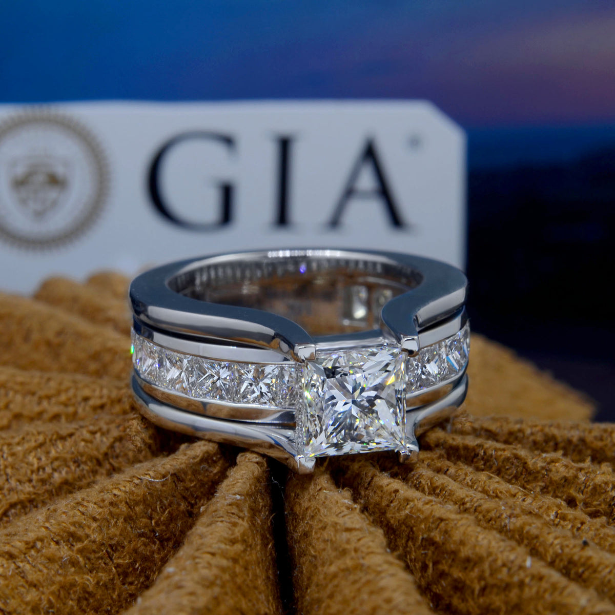 Princess cut engagement ring with hidden halo