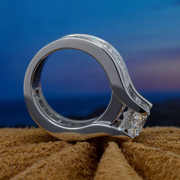 Princess Cut Engagement Ring with Hidden Halo Side View
