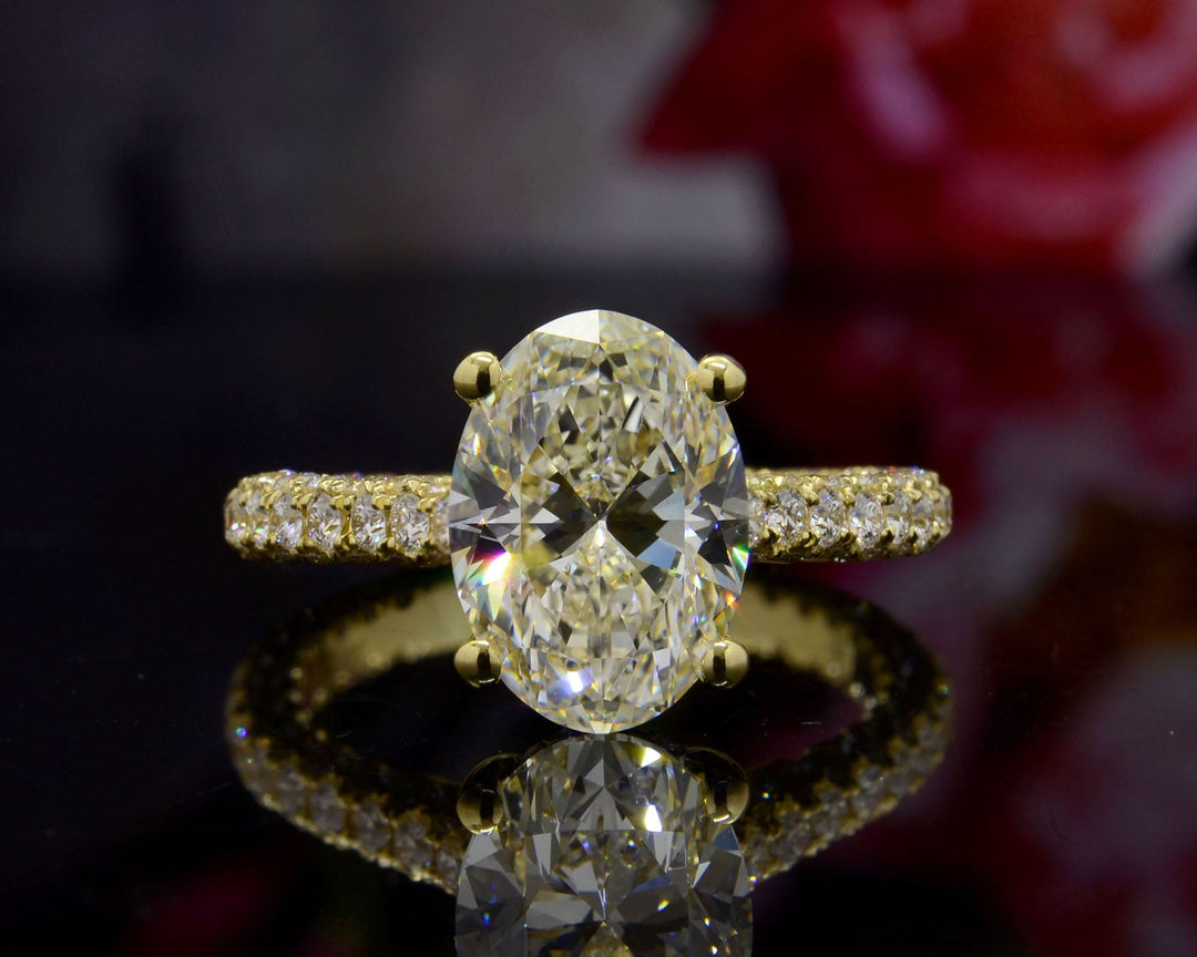 4.20 Ct. Hidden Halo Oval Cut Engagement Ring J Color VS1 GIA Certified