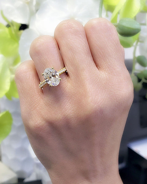 Hidden Halo Oval Diamond Ring Pave Oval Engagement Ring Kingofjewelry