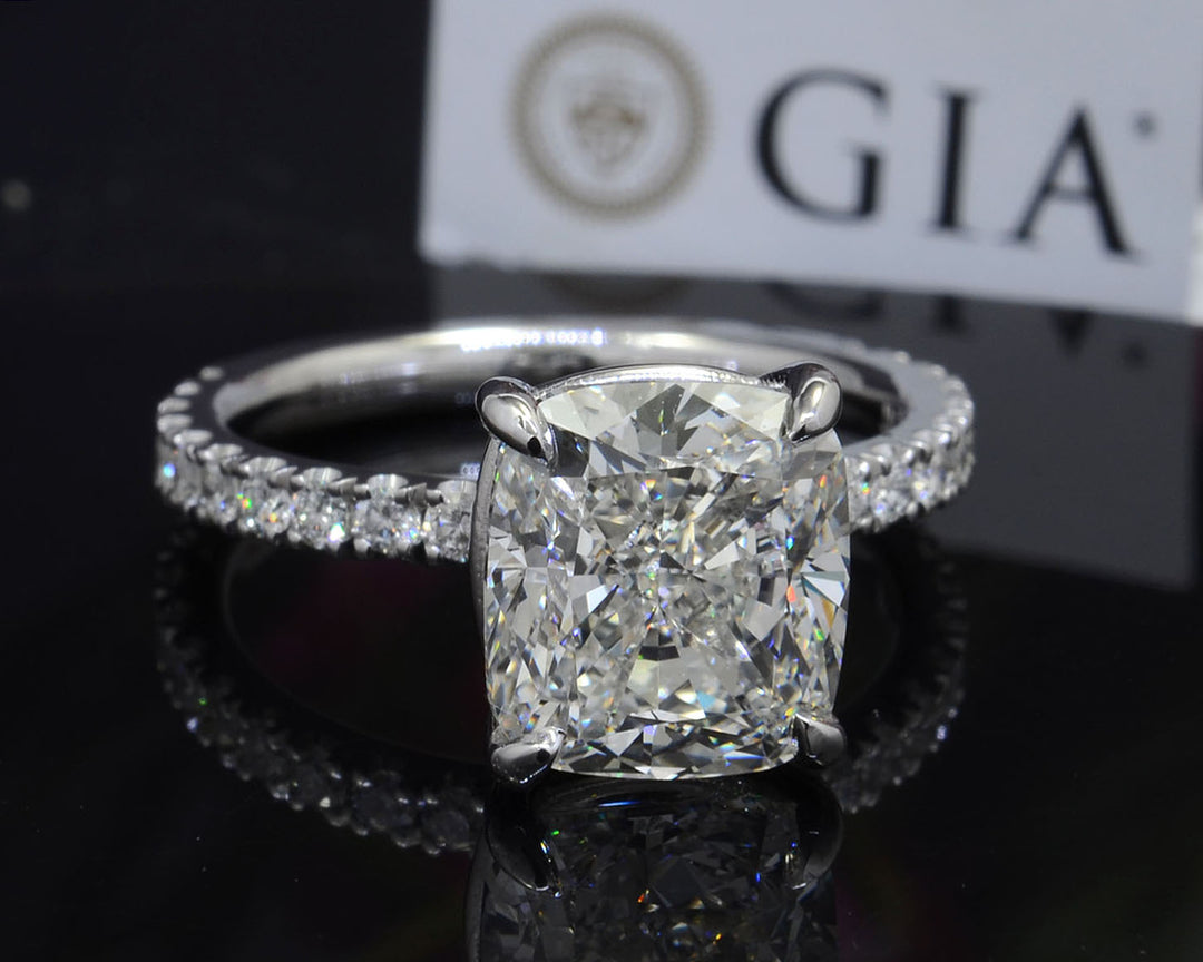 4.80 Ct. Classic Cushion Cut Diamond Ring Set K Color SI1 GIA Certified