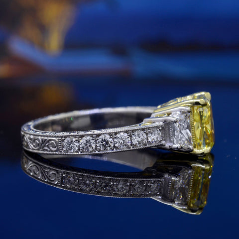 Yellow Radiant Diamond Ring with Trapezoids side profile