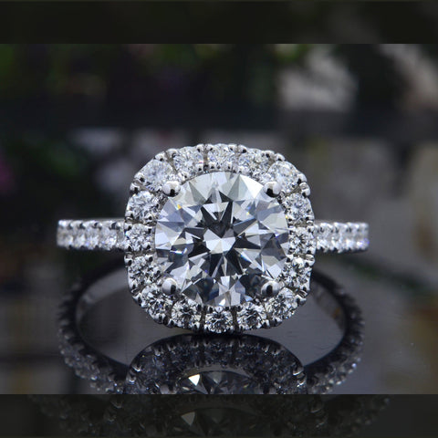 Cushion Halo Round Cut Center Engagement Ring Front View