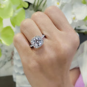 Cushion Halo Round Cut Center Engagement Ring on Hand