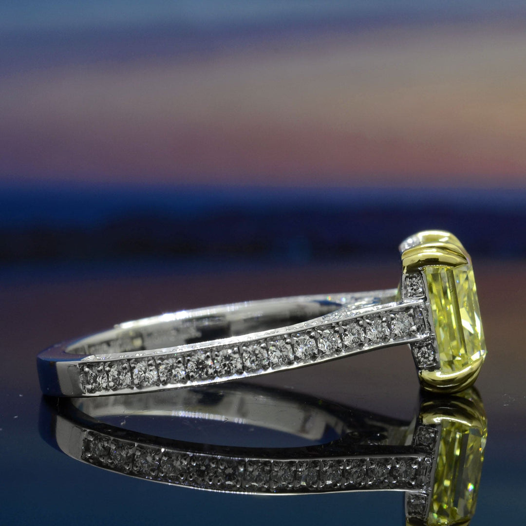3.25 Ct. Canary Fancy Yellow Radiant Cut Elongated Diamond Ring VS1 GIA Certified