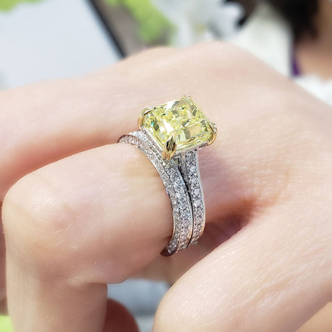 Canary Hidden halo Radiant Cut Engagement Ring on Hand