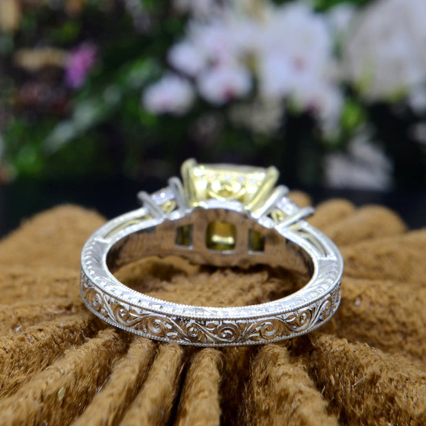 5.10 Ct. Canary Fancy Yellow Radiant Cut Hand-Carved Diamond Ring GIA Certified