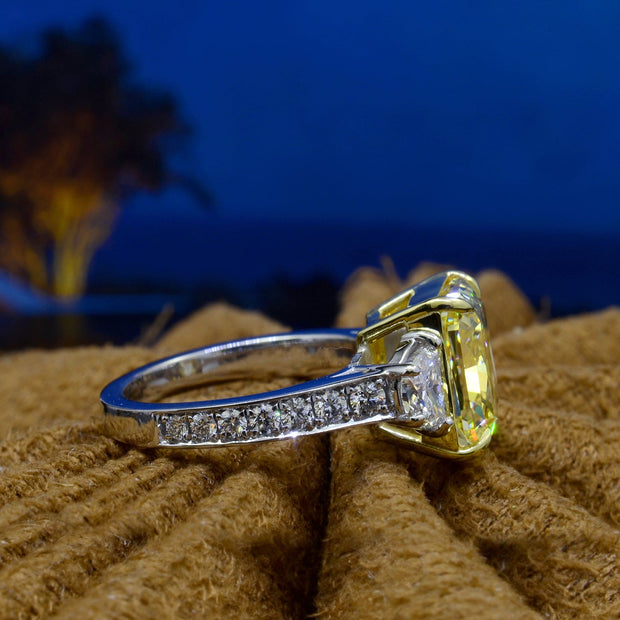 5.25 Ct. Canary Fancy Light Yellow Radiant Cut Diamond Ring VS1 GIA Certified