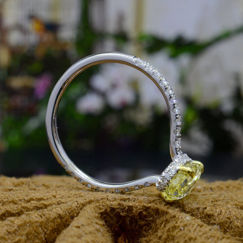 2.10 Ct. Hidden Halo Yellow Oval Cut Diamond Ring VS2 Clarity GIA Certified