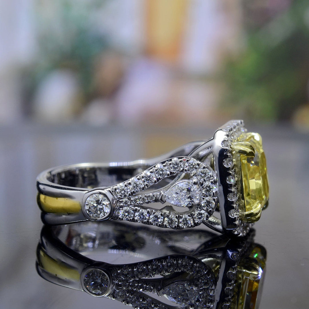 3.75 Ct. Canary Fancy Yellow Halo Radiant Cut Diamond Ring VS1 GIA Certified