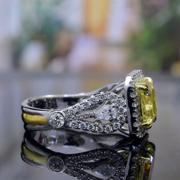 3.75 Ct. Canary Fancy Yellow Halo Radiant Cut Diamond Ring VS1 GIA Certified
