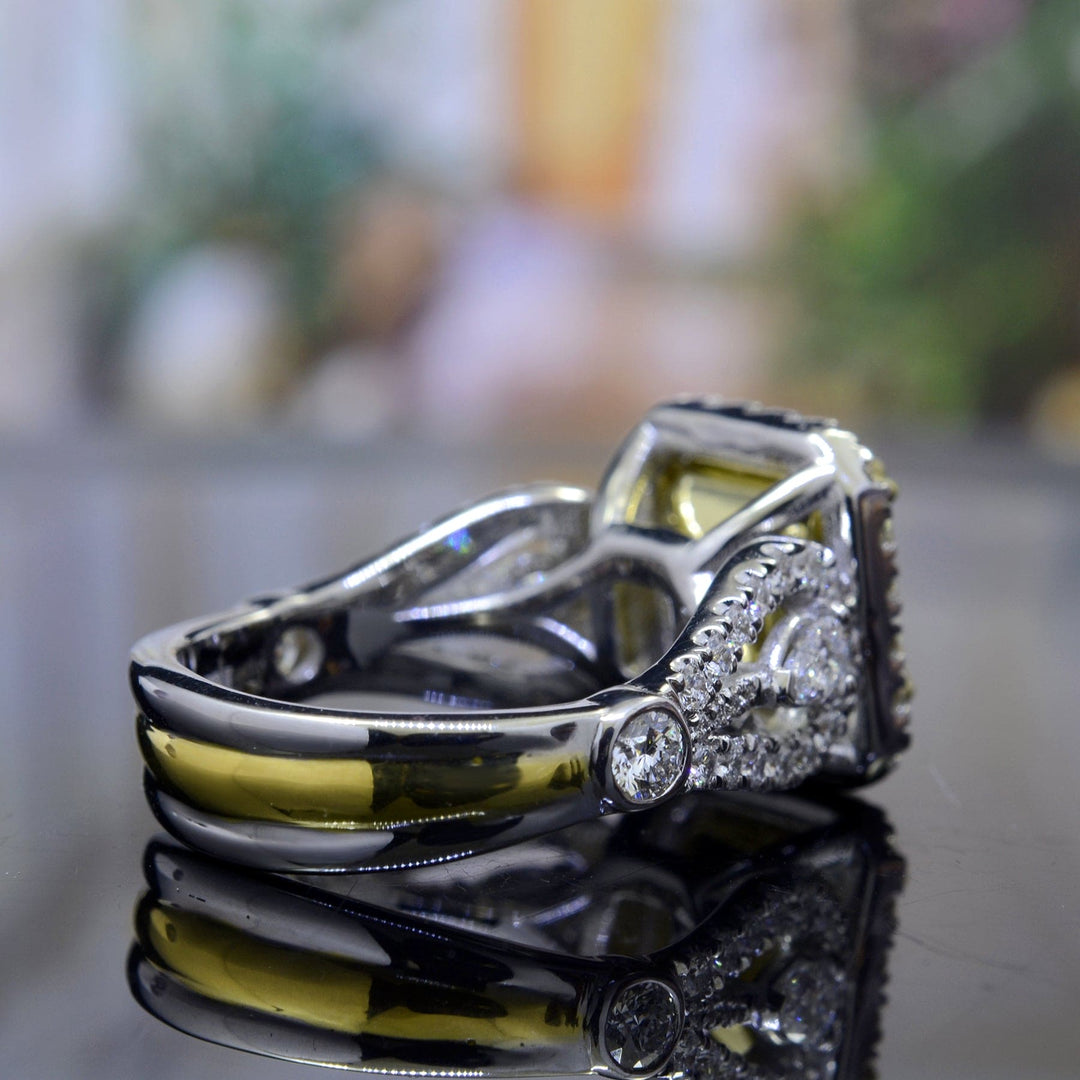 3.75 Ct. Canary Fancy Yellow Halo Radiant Cut Diamond Ring VS1 GIA Certified