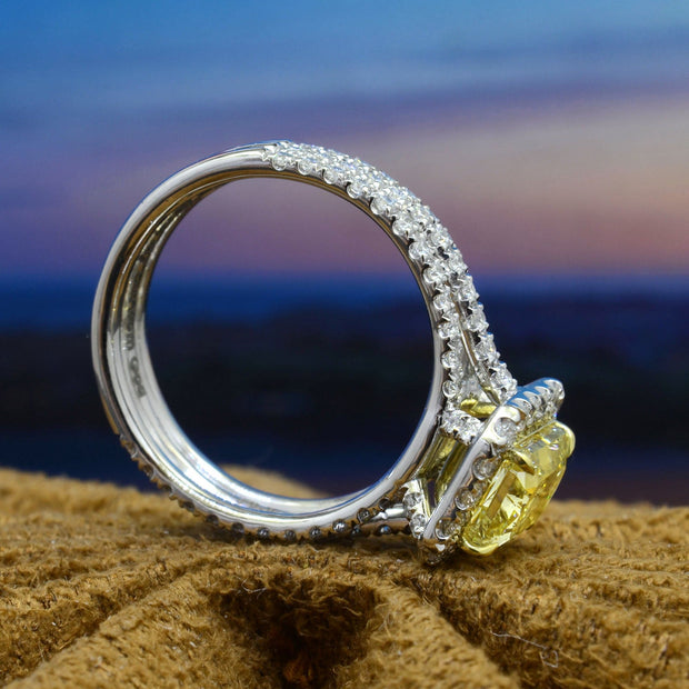 Canary Fancy Light Yellow Radiant Cut Diamond Ring Side Profile