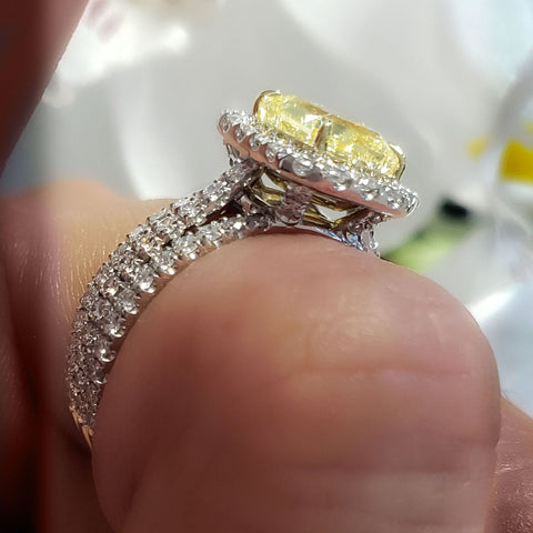 Canary Fancy Light Yellow Radiant Cut Diamond Ring on Hand