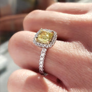 3.40 Ct. Fancy Yellow Halo Cushion Cut Engagement Ring VVS1 GIA Certified