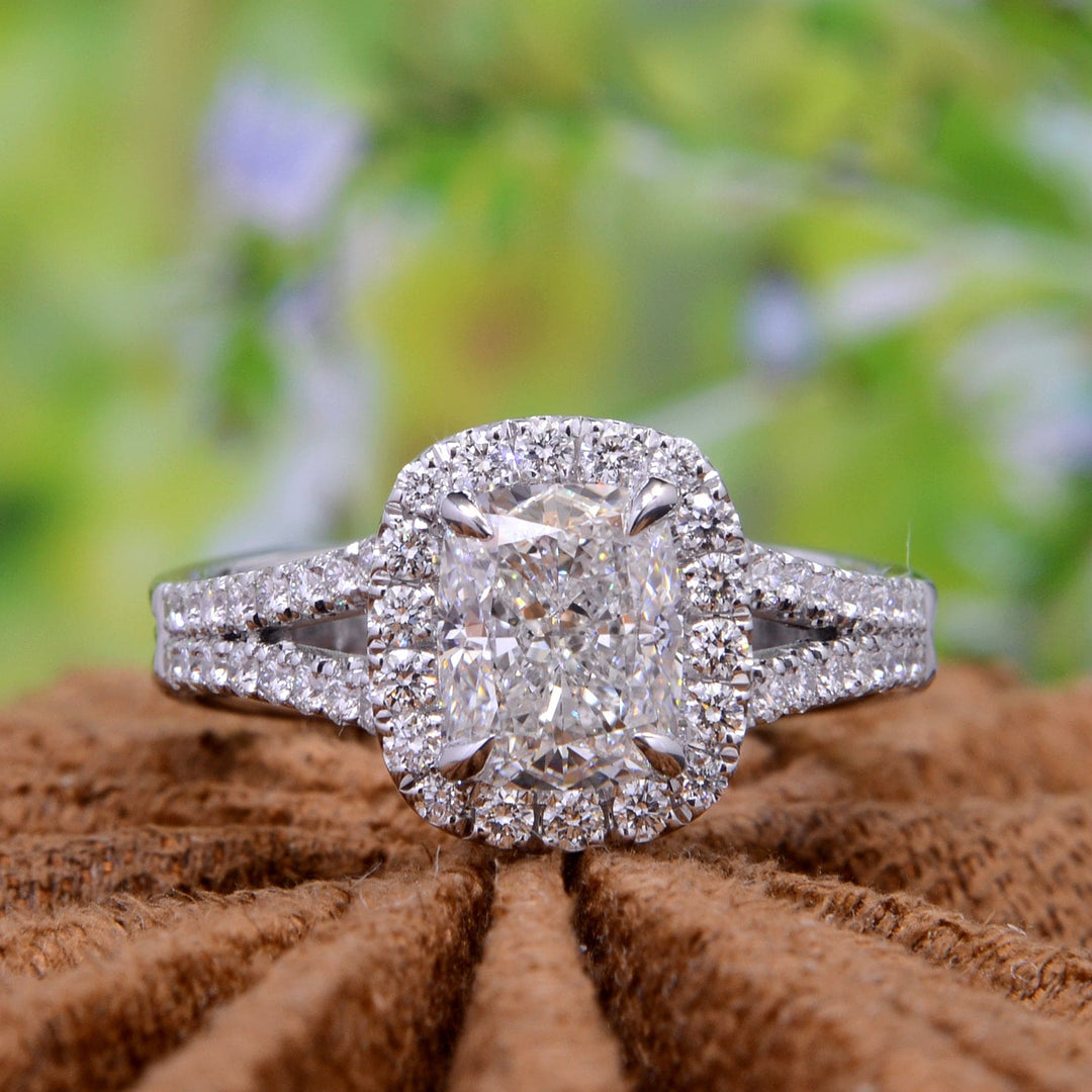 2.20 Ctw Elongated Halo Cushion Cut Split Shank Ring G Color SI1 GIA Certified