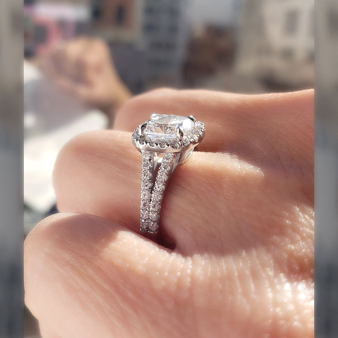 2.20 Ctw Elongated Halo Cushion Cut Split Shank Ring G Color SI1 GIA Certified