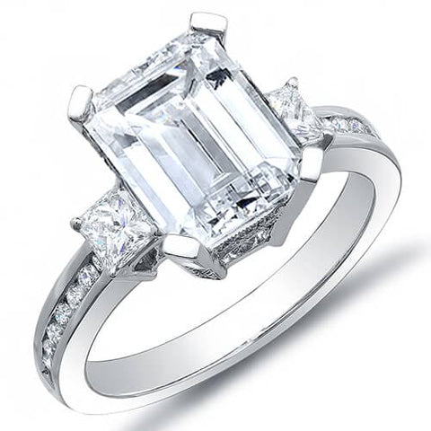 2.06 Ct. Emerald Cut w/ Princess & Round Cut Diamond Engagement Ring H,VS1 GIA